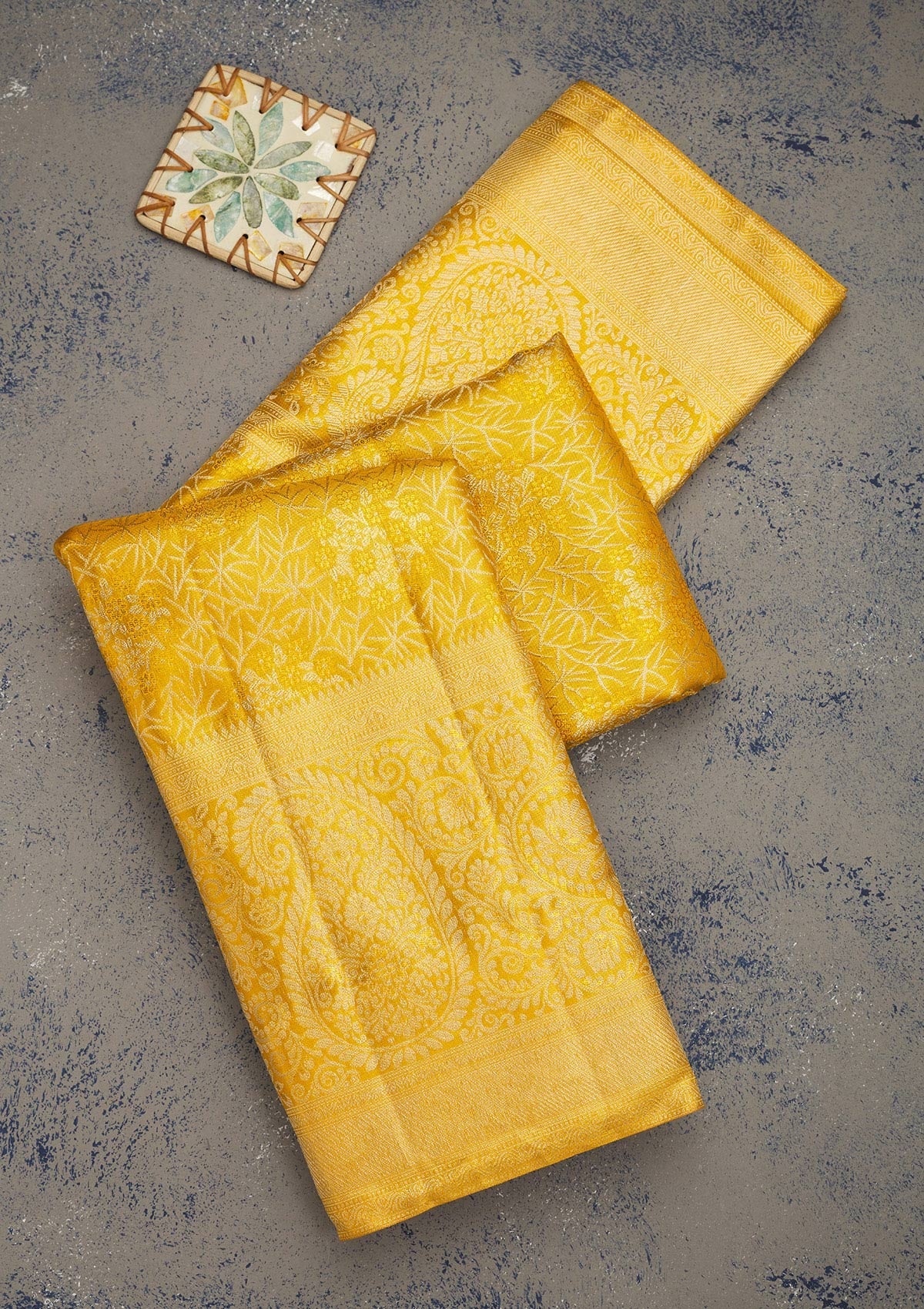 Yellow Zariwork Pure Silk Saree-Koskii