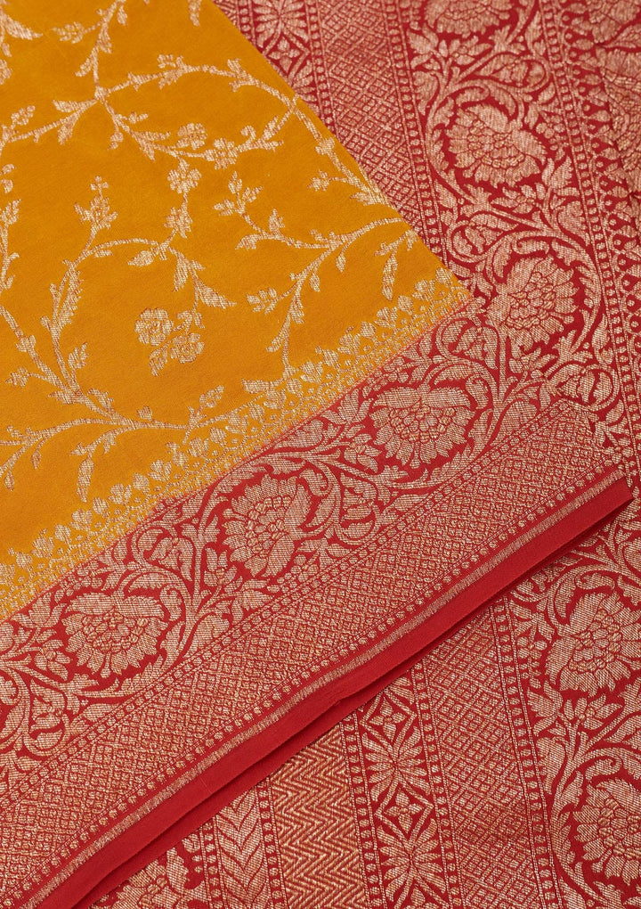 Yellow Zariwork Pure Silk Saree-Koskii