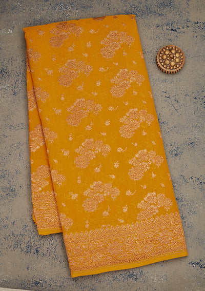 Yellow Zariwork Pure Silk Saree-Koskii