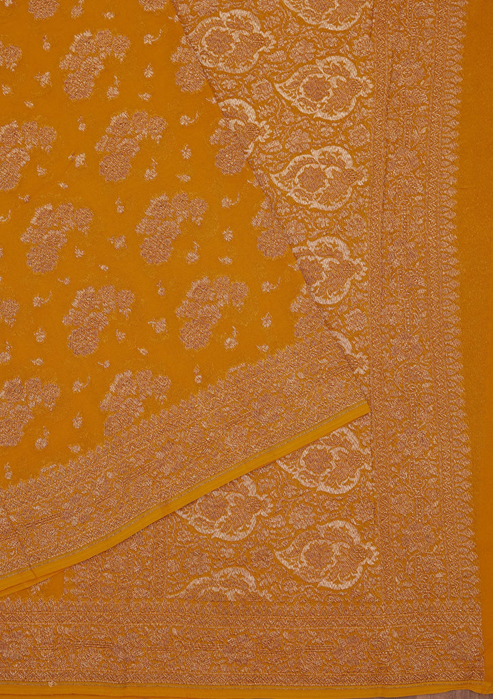 Yellow Zariwork Pure Silk Saree-Koskii