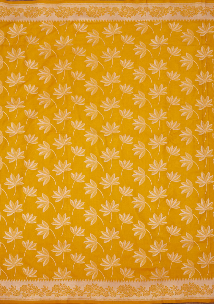 Yellow Zariwork Pure Silk Saree-Koskii