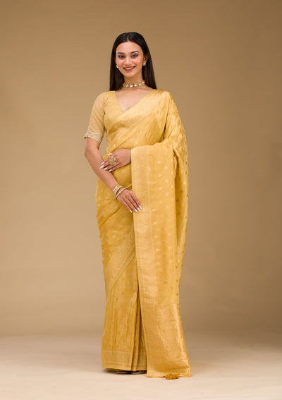 Yellow Zariwork Raw Silk Saree