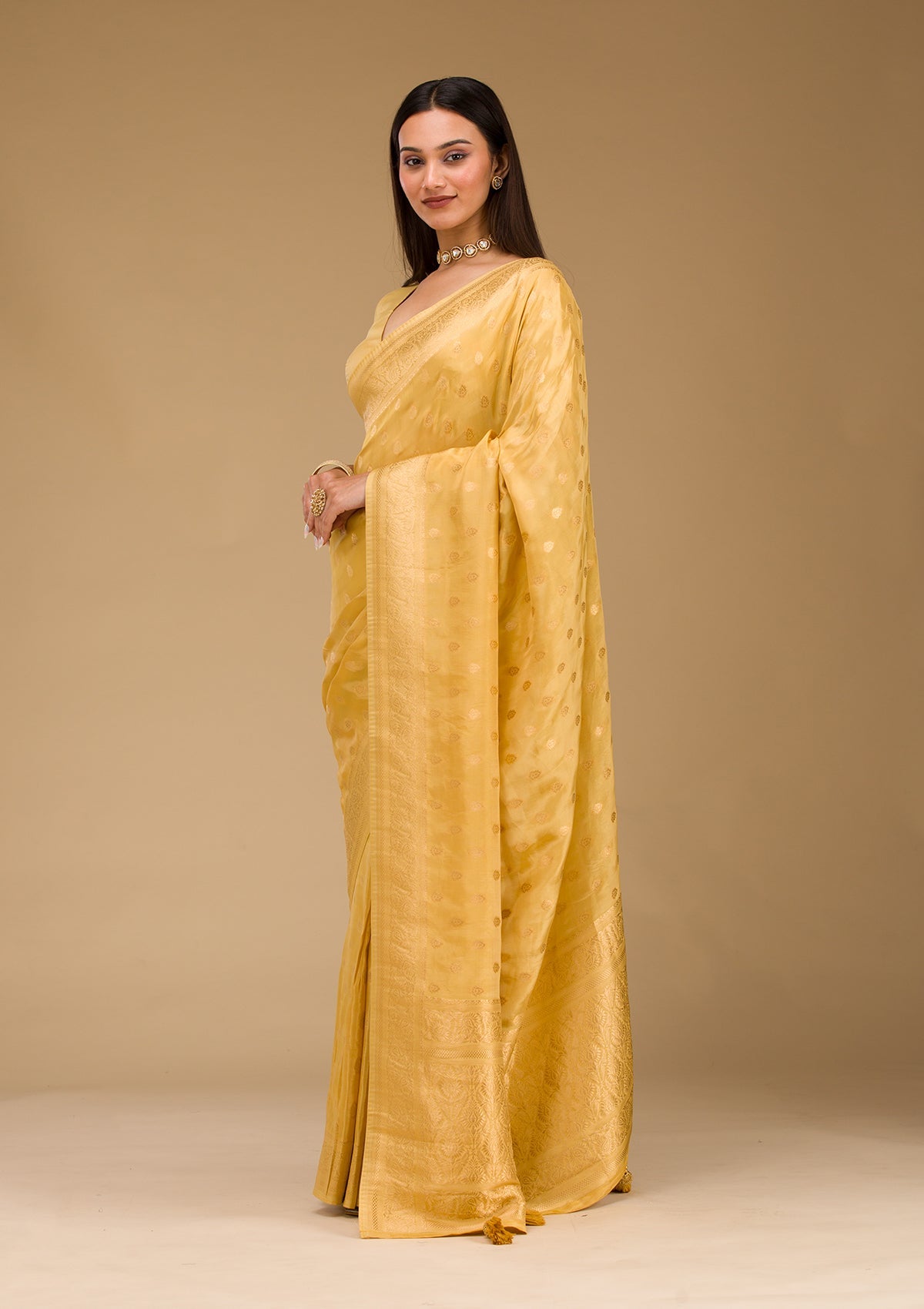 Yellow Zariwork Raw Silk Saree