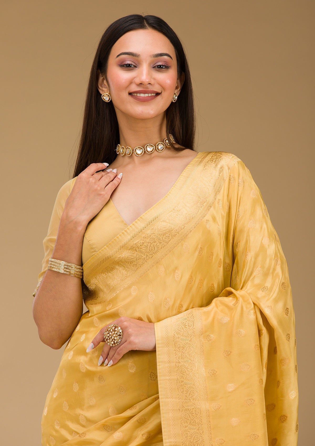 Yellow Zariwork Raw Silk Saree