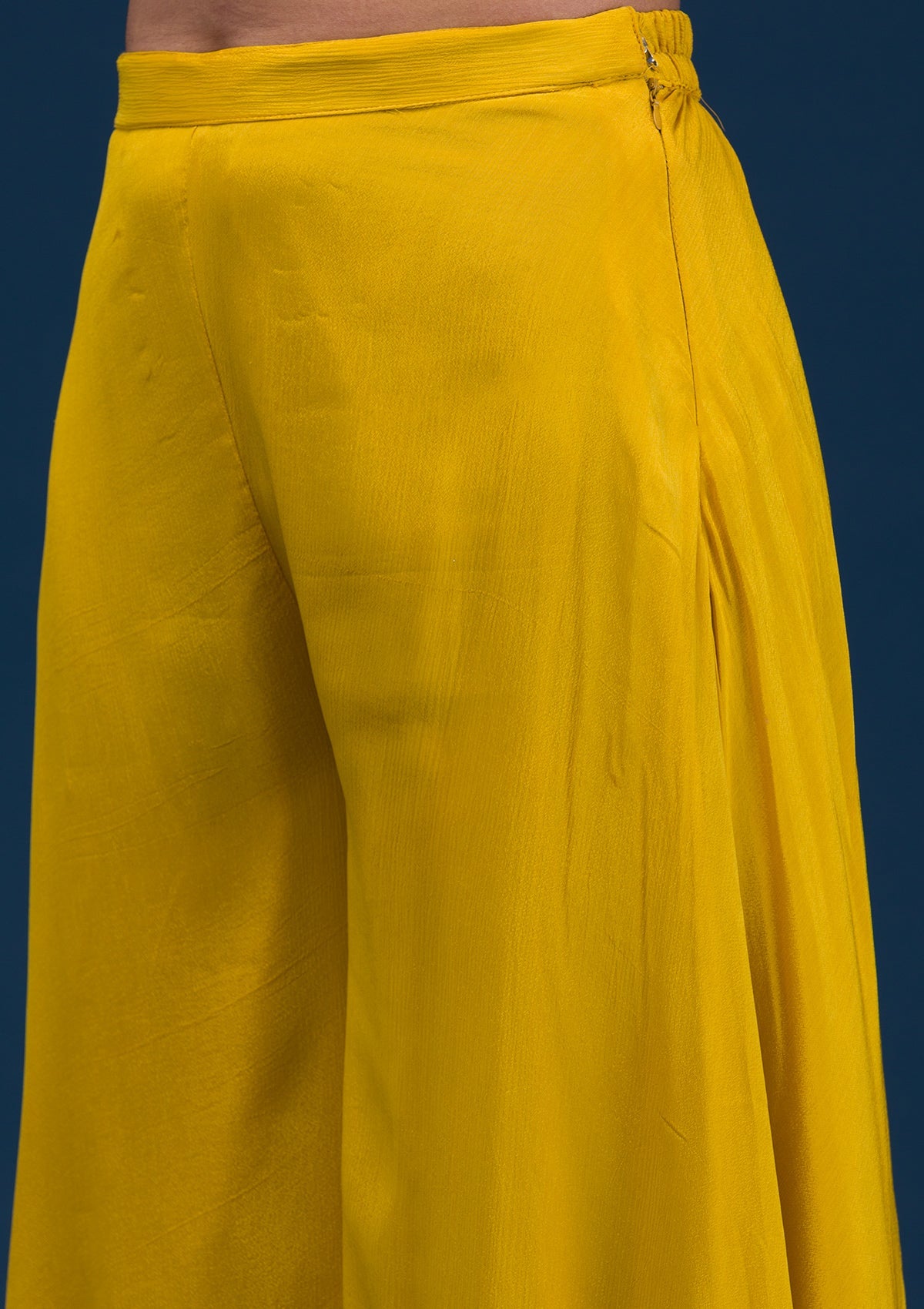 Yellow Zariwork Semi Crepe Readymade Salwar Suit-Koskii