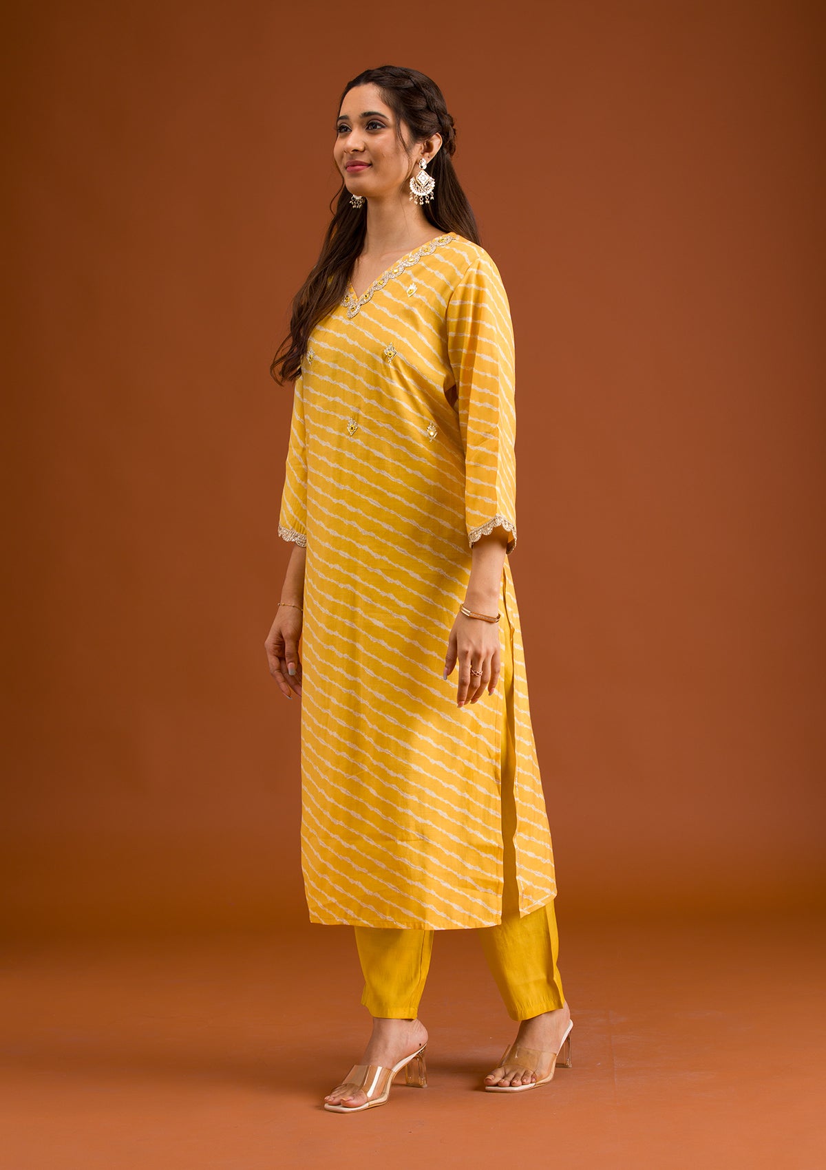 Yellow Zariwork Semi Crepe Readymade Salwar Suit