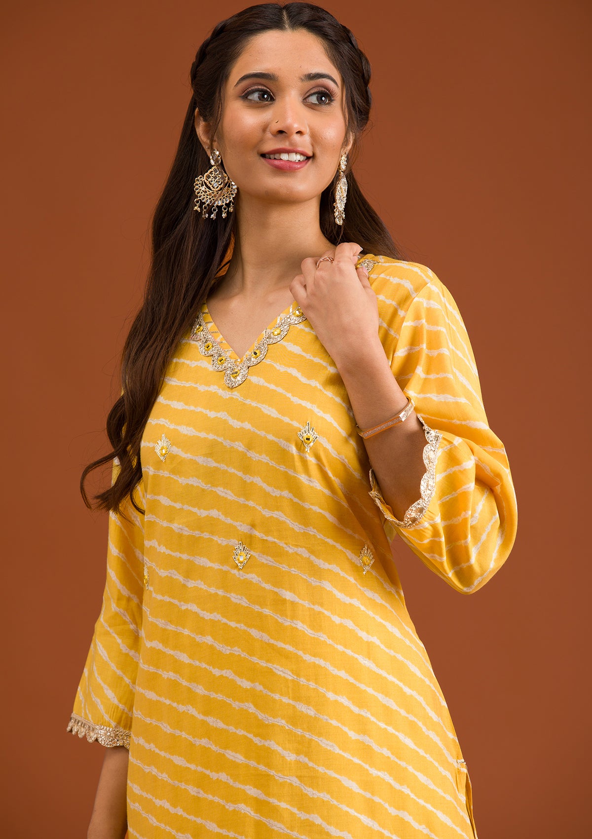 Yellow Zariwork Semi Crepe Readymade Salwar Suit