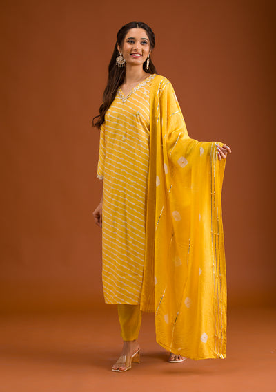 Yellow Zariwork Semi Crepe Readymade Salwar Suit