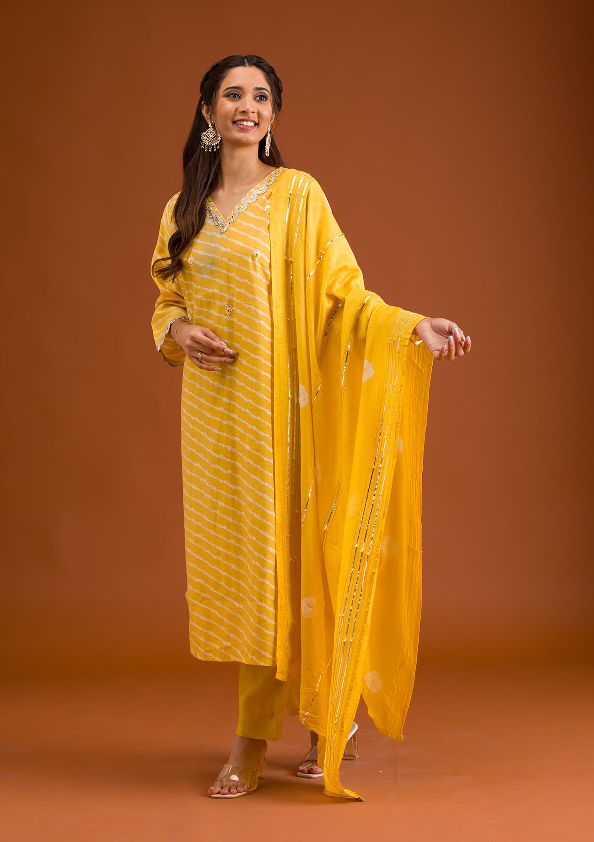 Yellow Zariwork Semi Crepe Readymade Salwar Suit