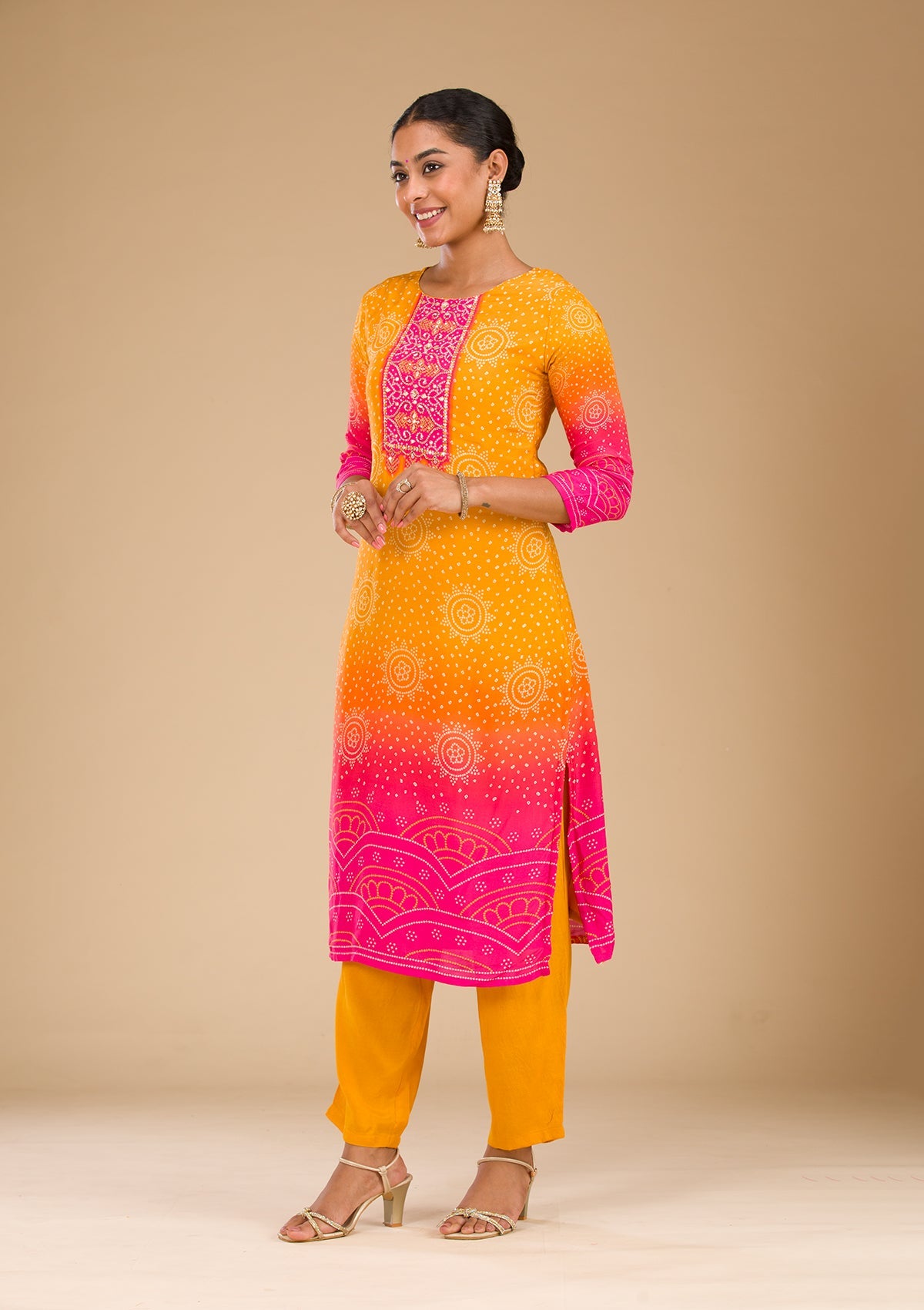 Yellow Zariwork Semi Crepe Readymade Salwar Suit