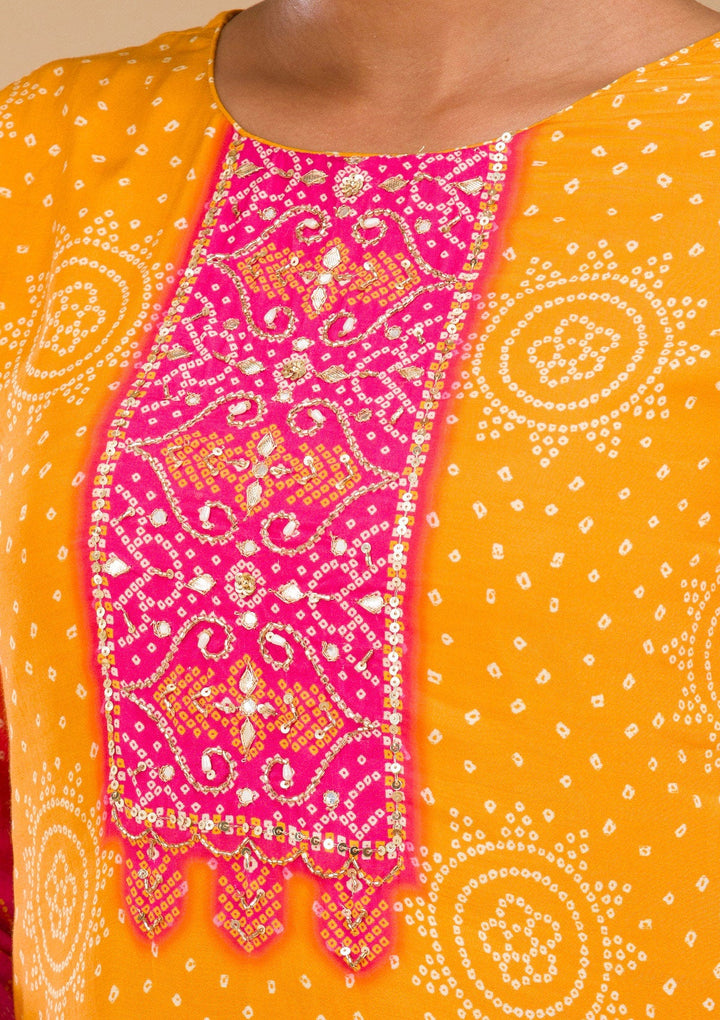Yellow Zariwork Semi Crepe Readymade Salwar Suit