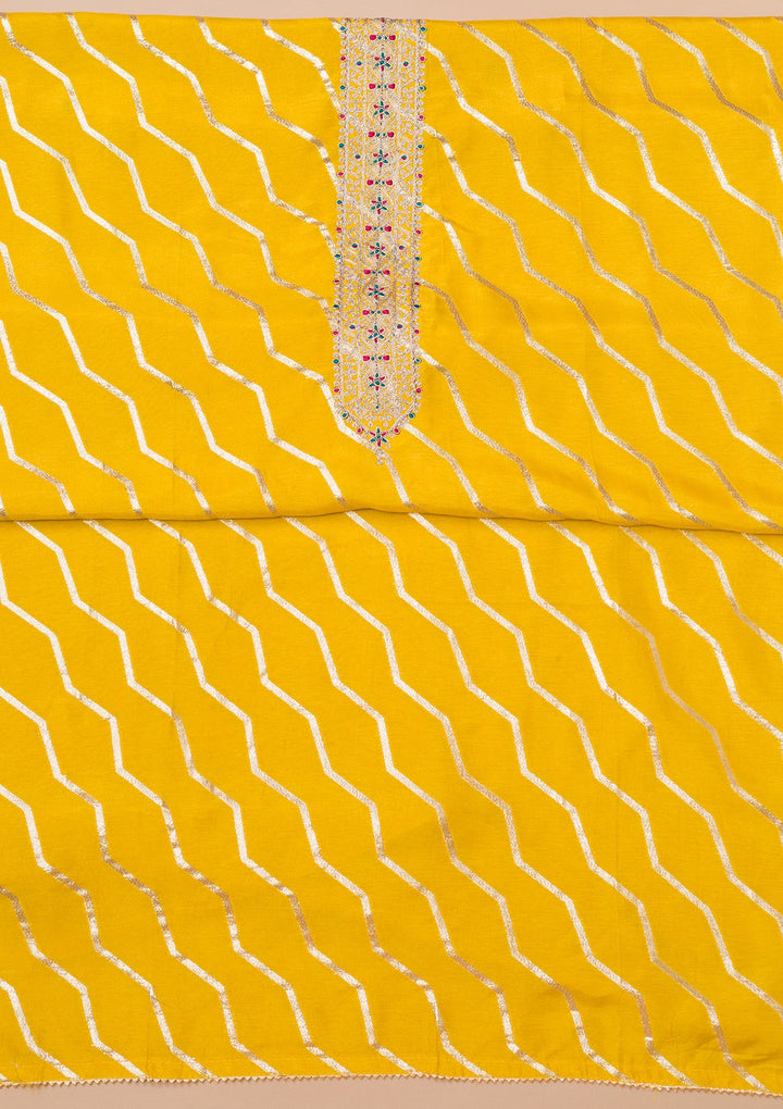 Yellow Zariwork Semi Crepe Unstitched Salwar Suit-Koskii
