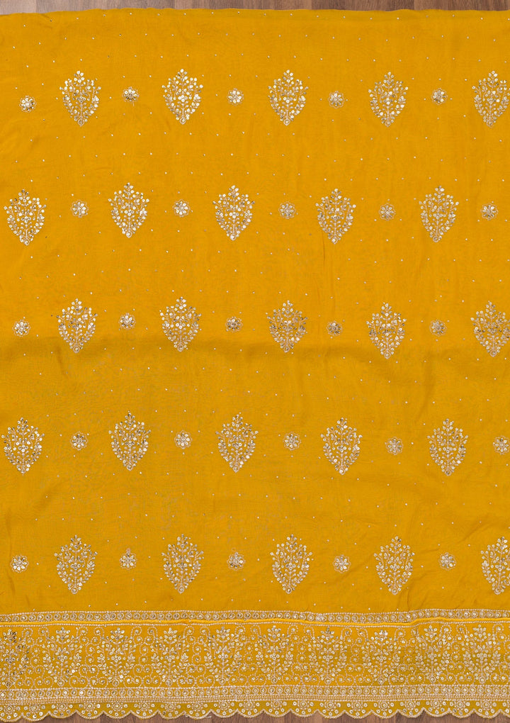 Yellow Zariwork Semi Crepe Unstitched Salwar Suit-Koskii