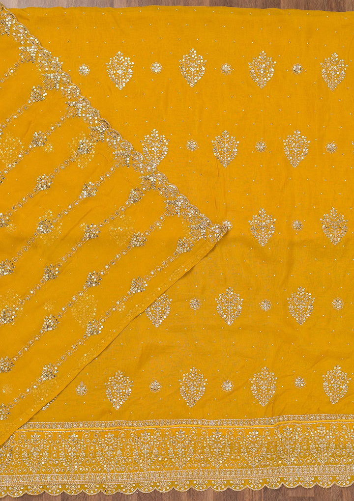 Yellow Zariwork Semi Crepe Unstitched Salwar Suit-Koskii