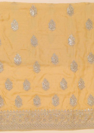 Yellow Zariwork Semi Crepe Unstitched Salwar Suit-Koskii