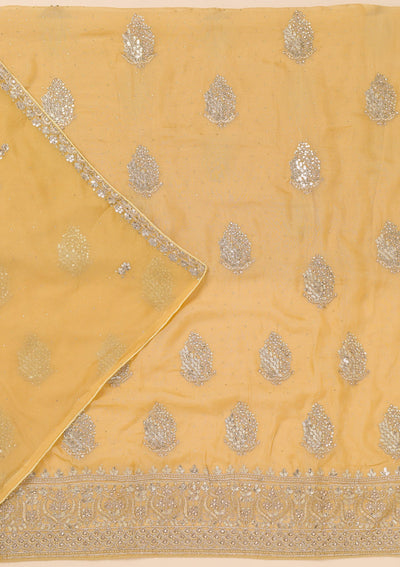 Yellow Zariwork Semi Crepe Unstitched Salwar Suit-Koskii