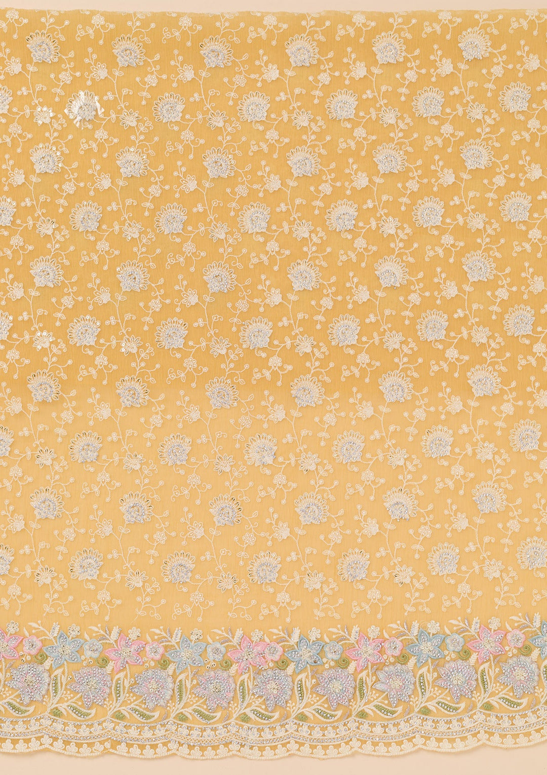 Yellow Zariwork Tissue Unstitched Salwar Suit-Koskii