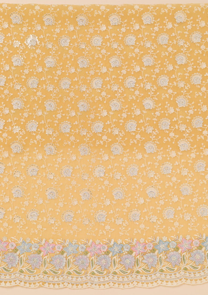 Yellow Zariwork Tissue Unstitched Salwar Suit-Koskii