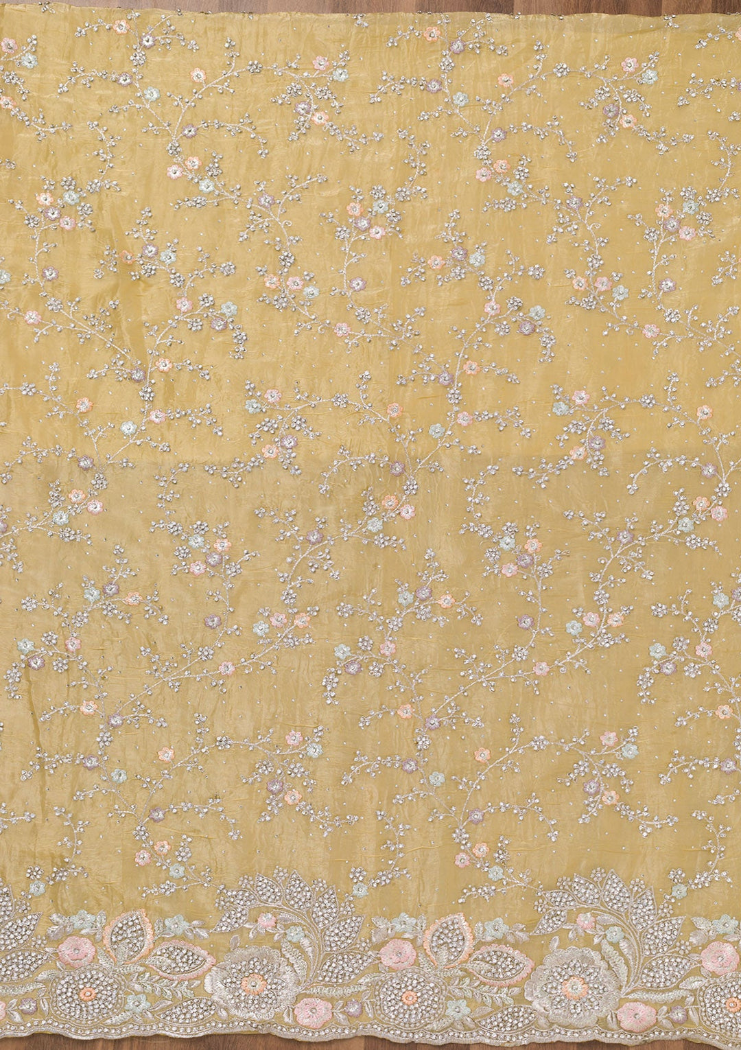Yellow Zariwork Tissue Unstitched Salwar Suit-Koskii