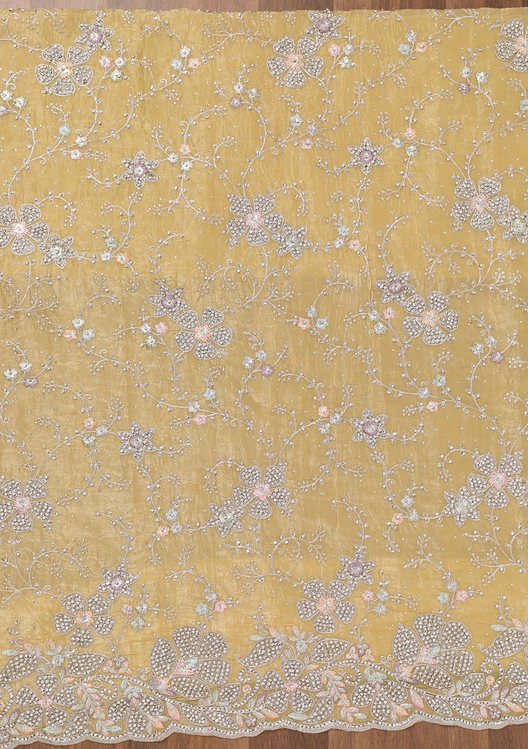 Yellow Zariwork Tissue Unstitched Salwar Suit-Koskii