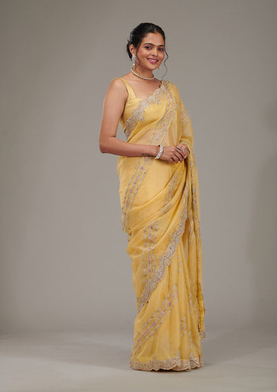 Yellow Zariwork Tissue Saree-Koskii