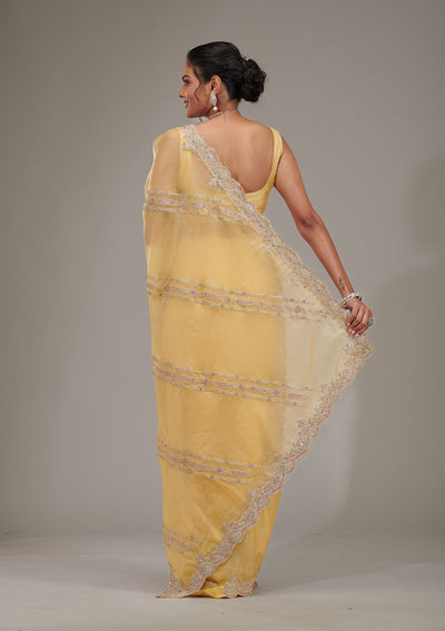 Yellow Zariwork Tissue Saree-Koskii