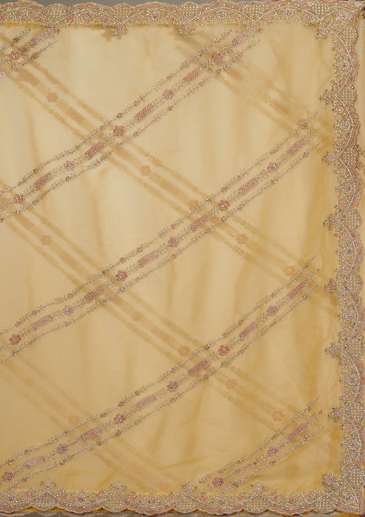 Yellow Zariwork Tissue Saree-Koskii