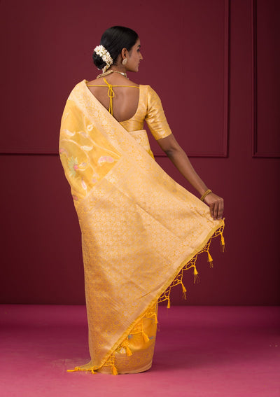 Yellow Zariwork Tissue Saree-Koskii