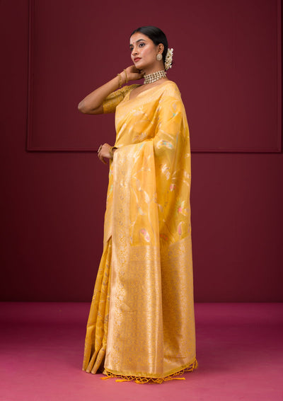 Yellow Zariwork Tissue Saree-Koskii