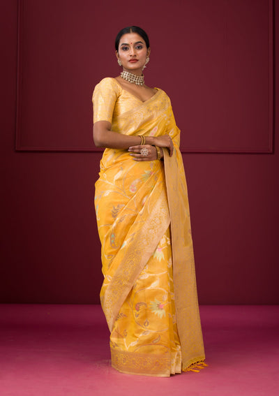 Yellow Zariwork Tissue Saree-Koskii