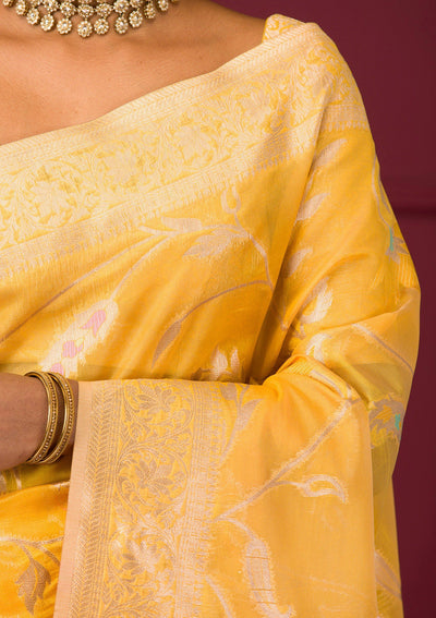 Yellow Zariwork Tissue Saree-Koskii