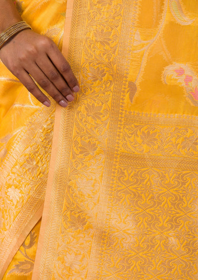 Yellow Zariwork Tissue Saree-Koskii