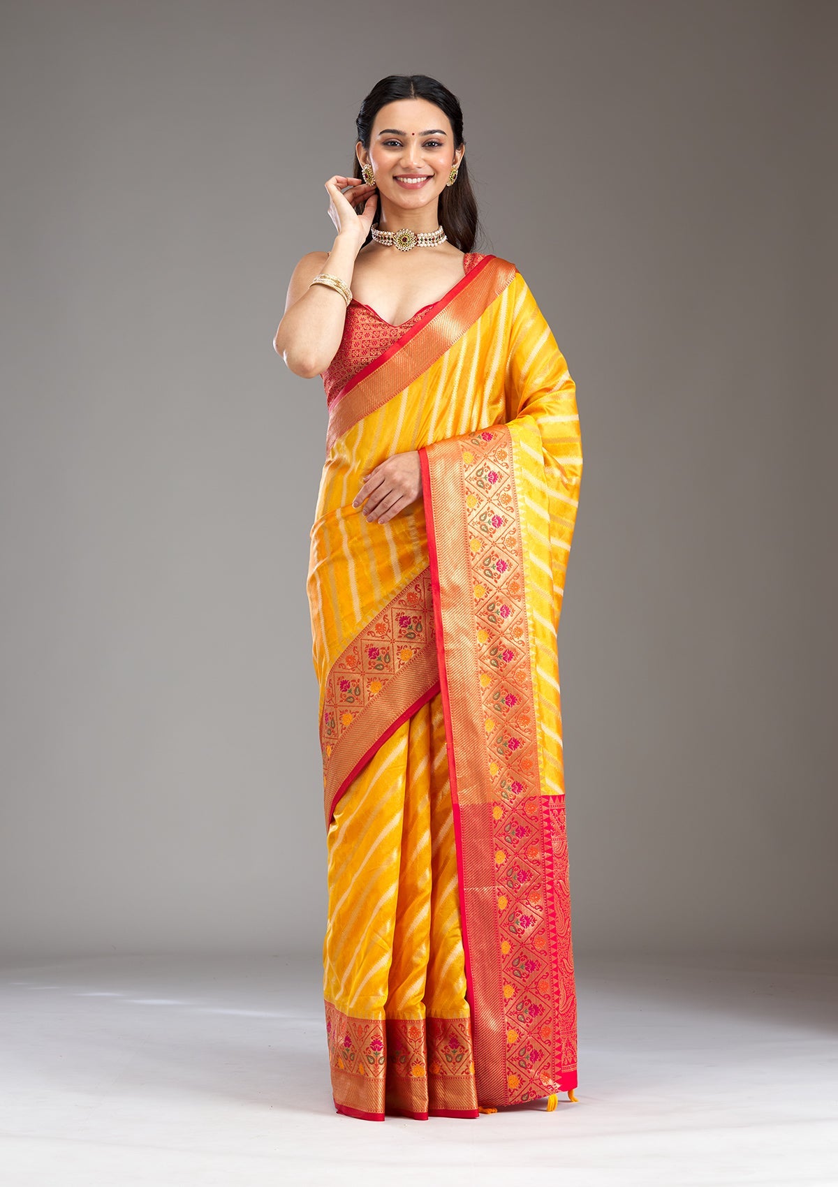 Yellow Zariwork Tissue Saree-Koskii