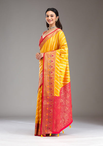 Yellow Zariwork Tissue Saree-Koskii