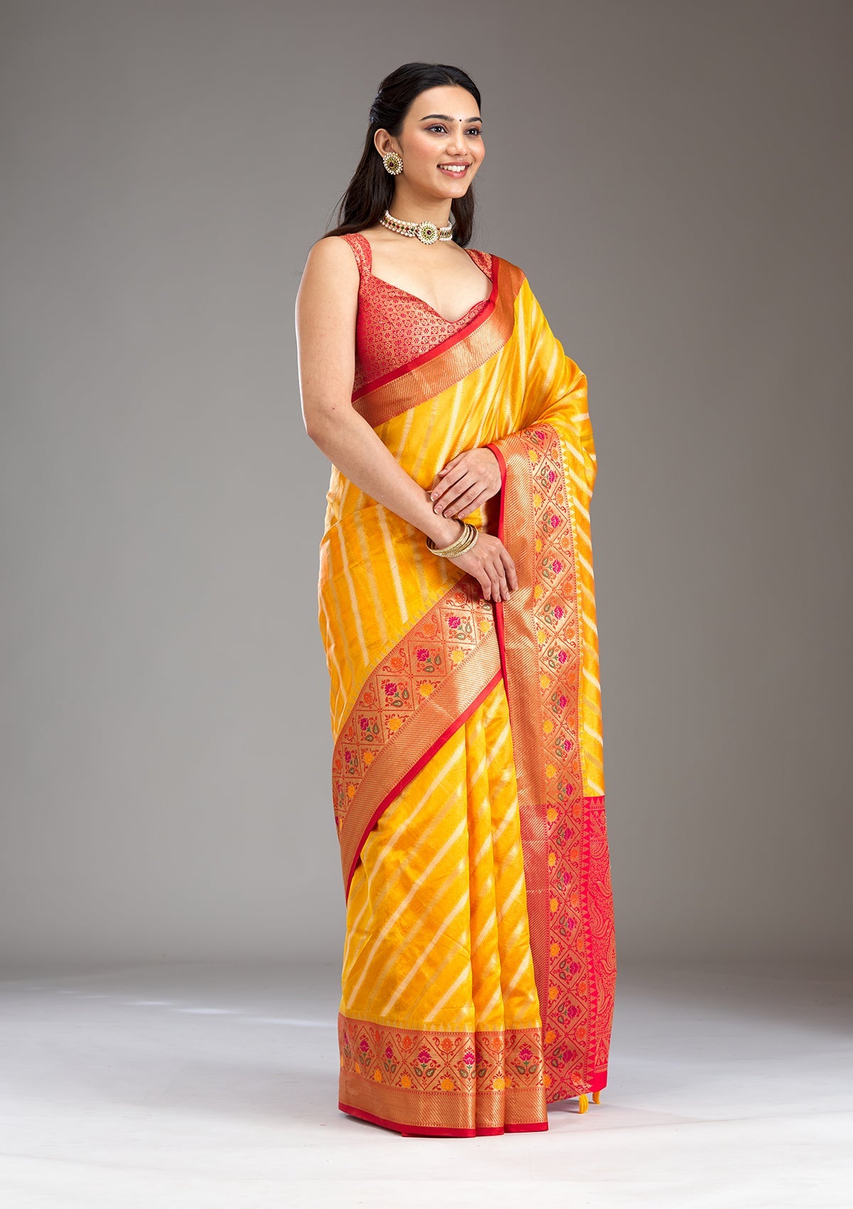 Yellow Zariwork Tissue Saree-Koskii