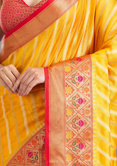 Yellow Zariwork Tissue Saree-Koskii