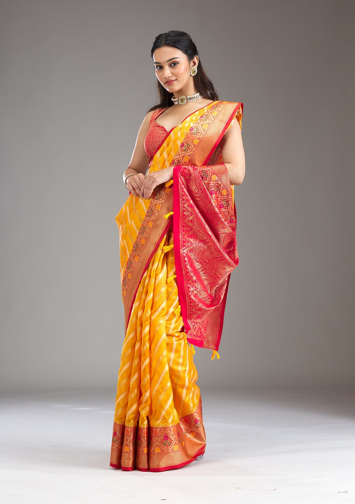 Yellow Zariwork Tissue Saree-Koskii