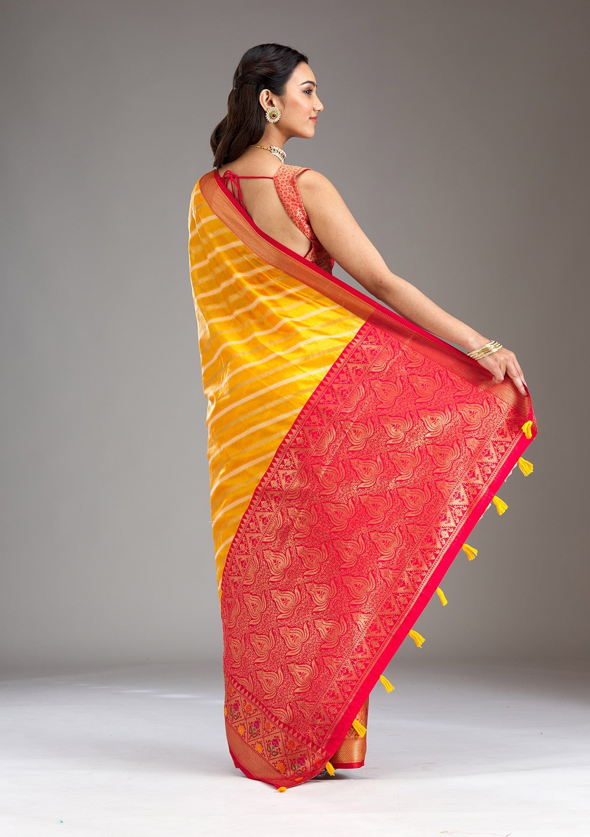 Yellow Zariwork Tissue Saree-Koskii