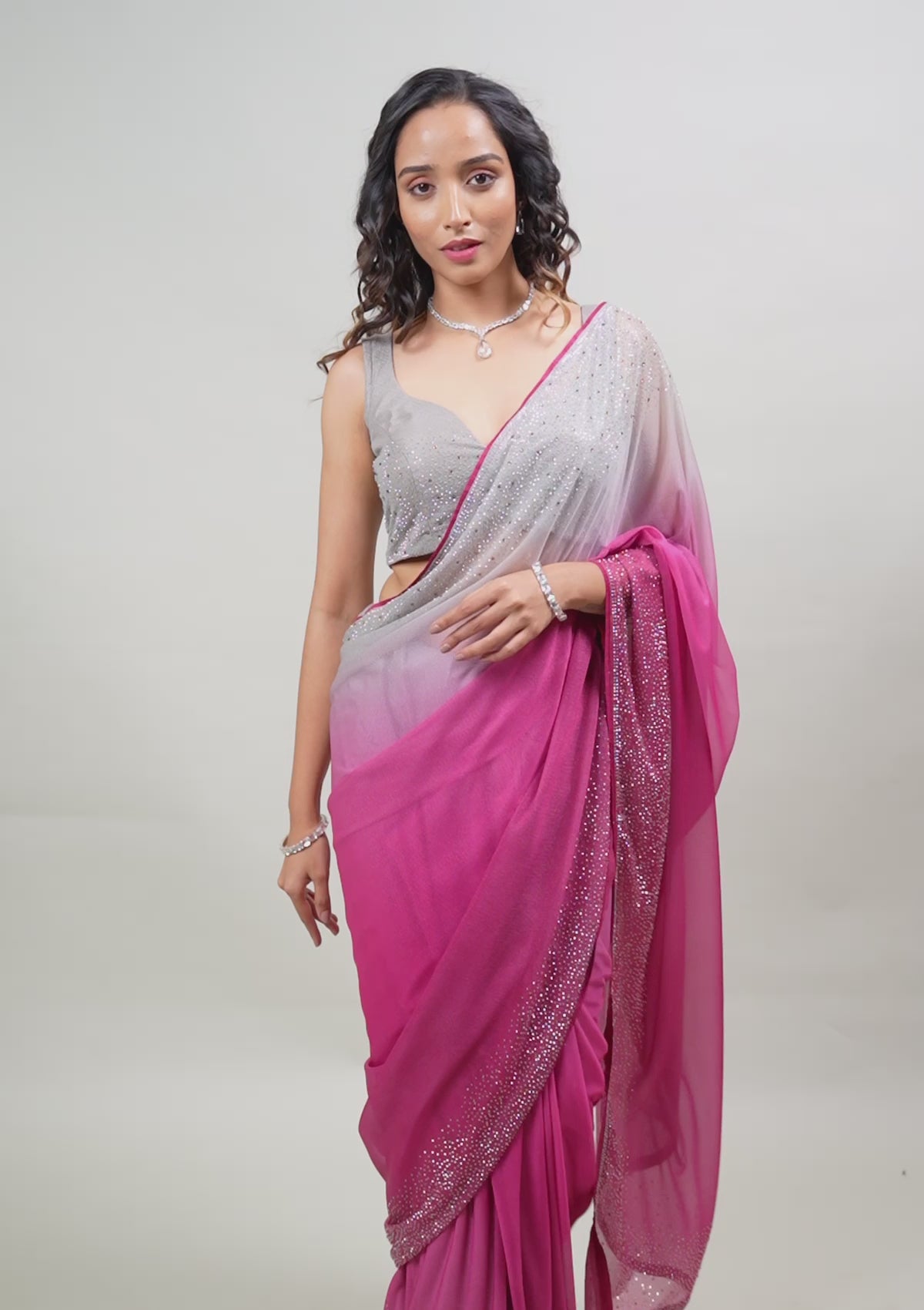 Wine Swarovski Tissue Designer Saree