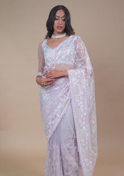 Lavender Sequins Net Saree