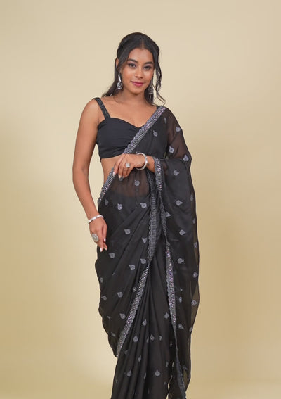 Black Stonework Georgette Saree