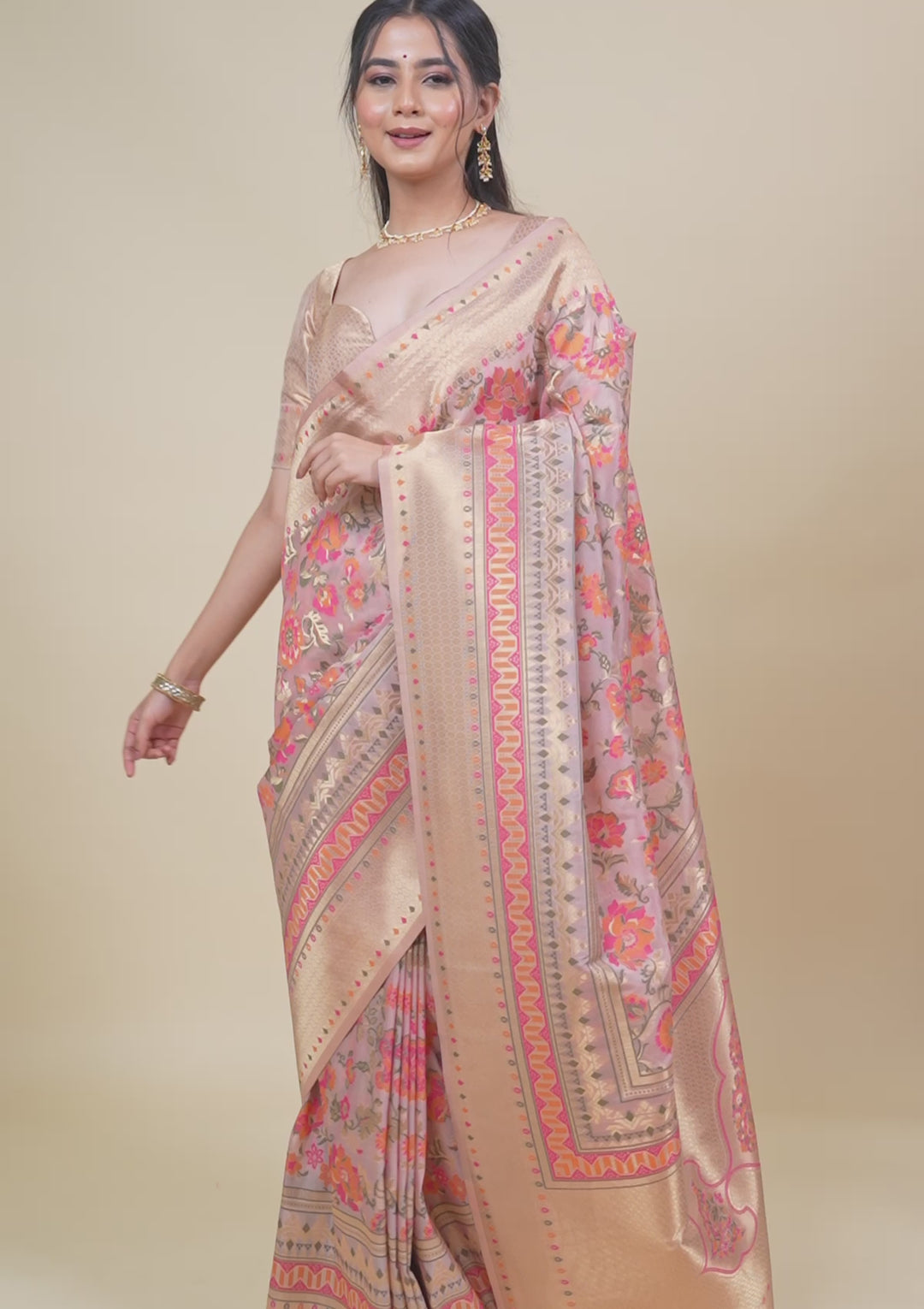 Pink Zariwork Soft Silk Saree