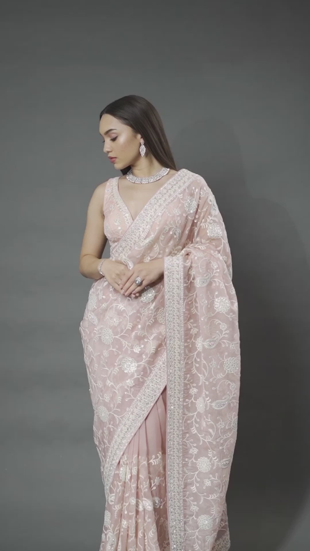 Pink Threadwork Tissue Saree