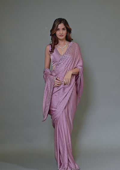 Onion Pink Swarovski Crepe Saree