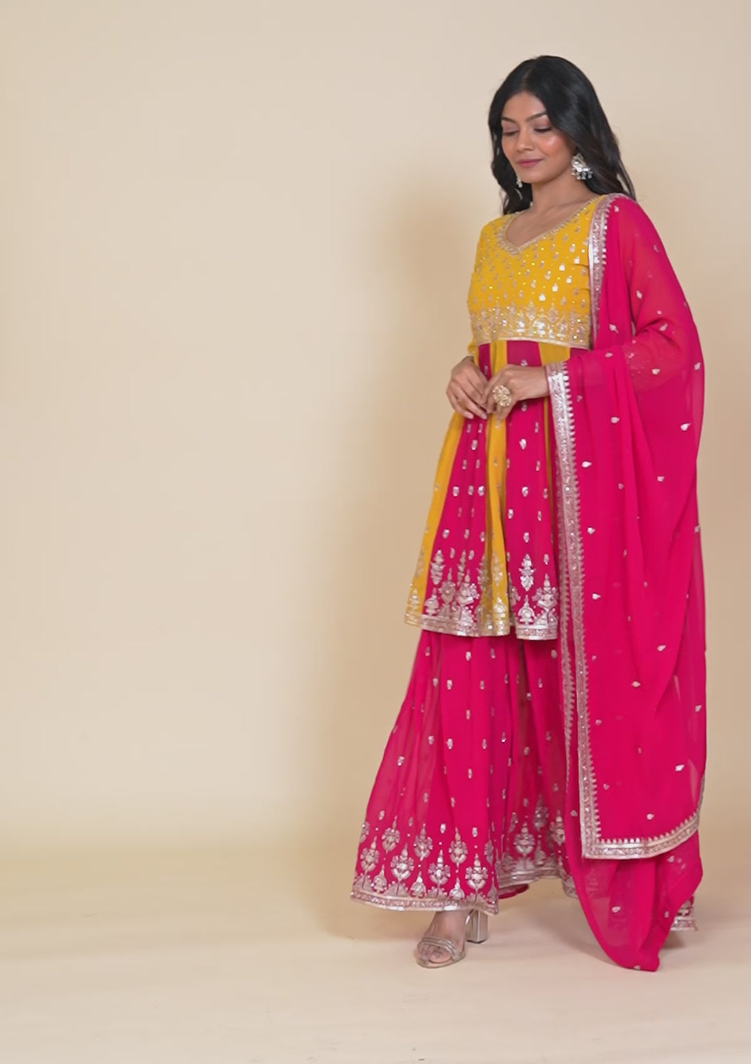 Rani Pink Zariwork Georgette Readymade Salwar Kameez