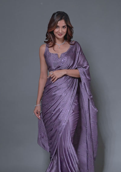 Mauve Swarovski Crepe Saree