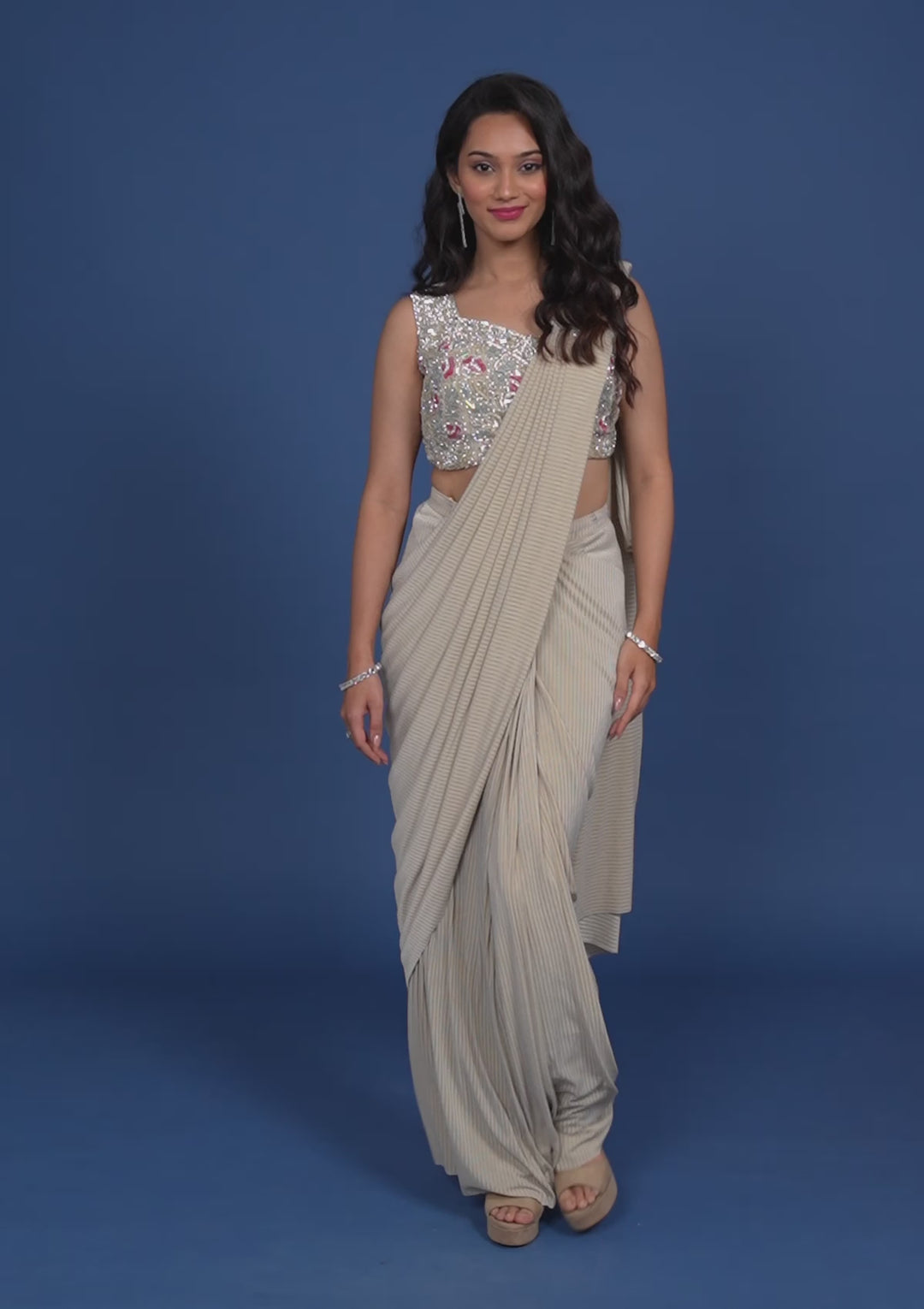 Gold Cutdana Lycra Readymade Saree