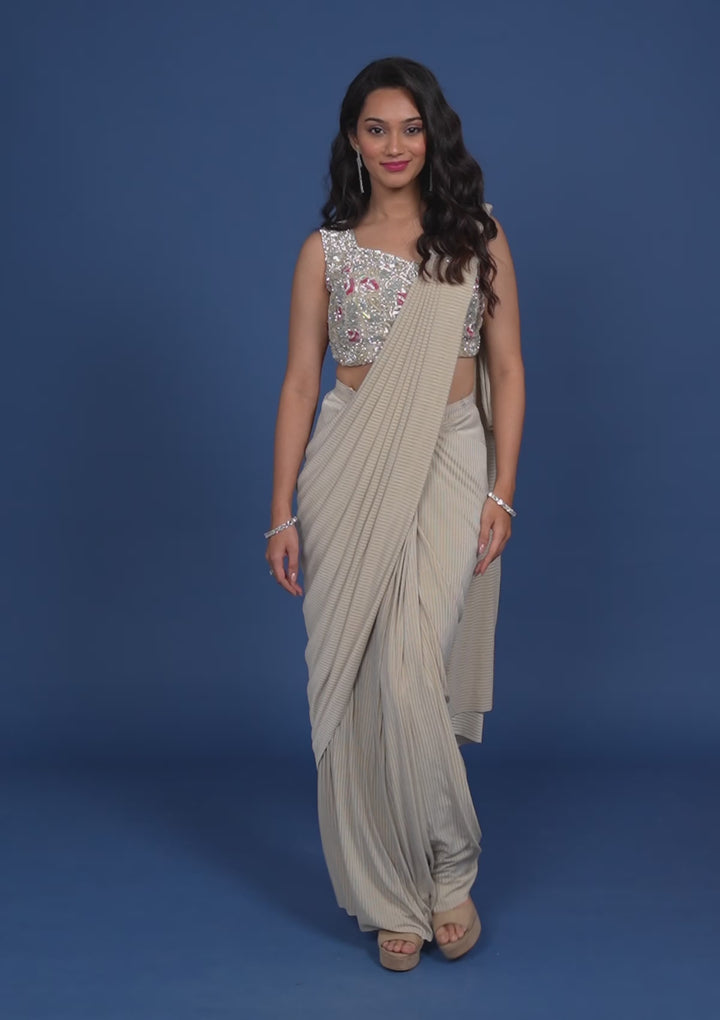 Gold Cutdana Lycra Readymade Saree