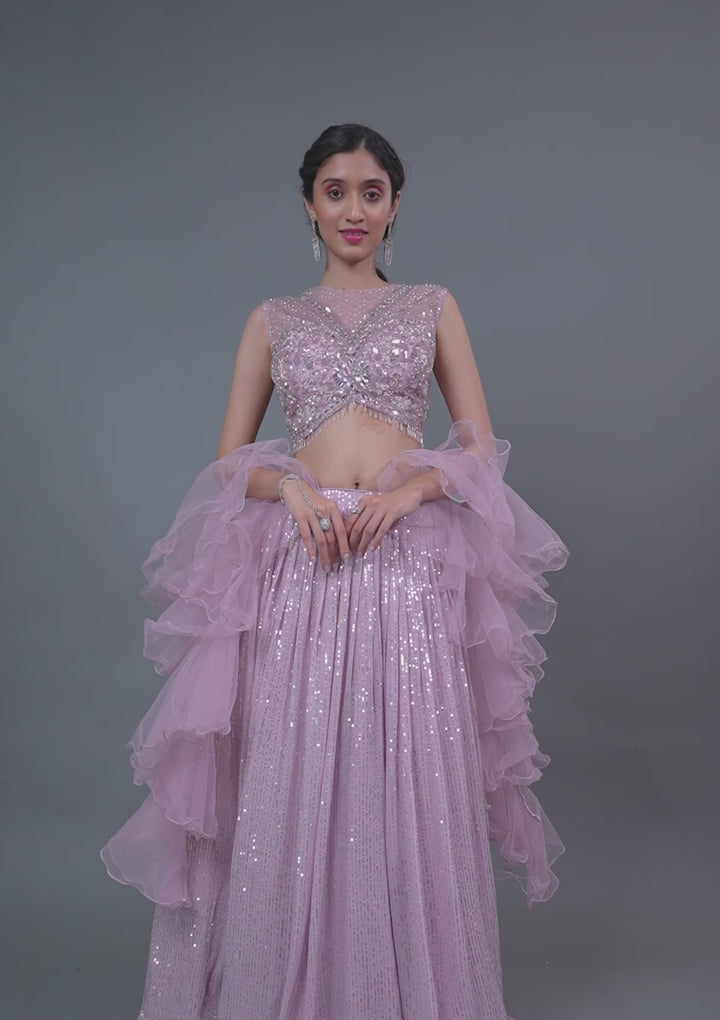 Lavender Sequins Georgette Readymade Lehenga