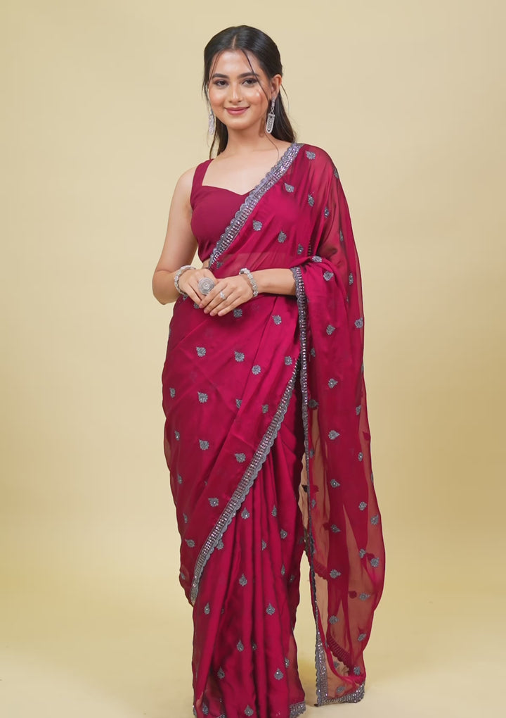 Maroon Printed Georgette Saree